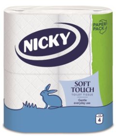 (image for) Nicky Soft Touch toilet tissue 4-Roll 2-Ply (4x10) White - Paper Pack