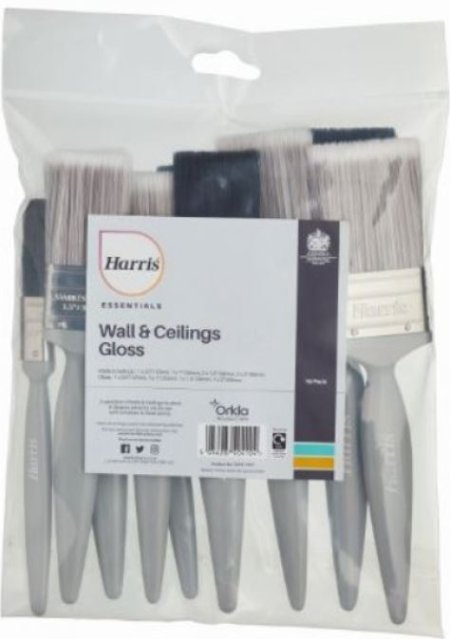 (image for) HARRIS ESSENTIALS WALL CEILLINGS & GLOSS PAINT BRUSHES - 10PACK - MULTI SIZES