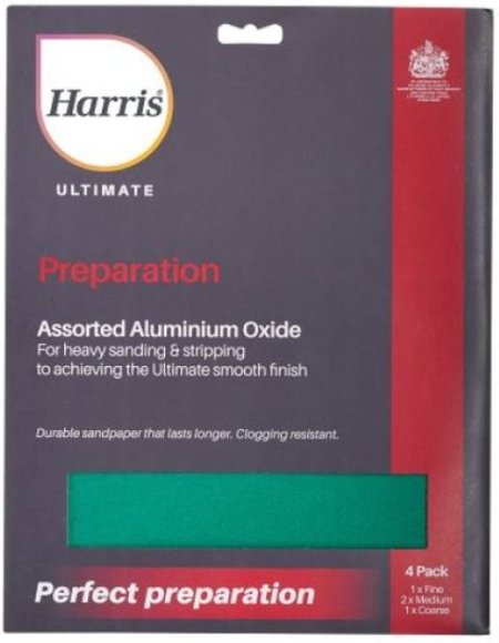 (image for) HARRIS ULTIMATE PREPARATION ASORTED ALUMINIUM OXIDE HEAVY SANDING & STRIPPING SANDPAPER - 4S