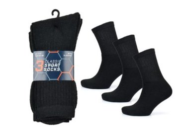 (image for) RJM MENS SOCKS SPORT BLACK 3PK - (6-11)