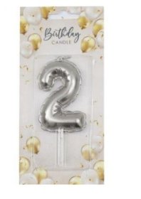 (image for) SIL B/DAY CANDLE BALLON SILV 2