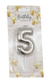 (image for) SIL B/DAY CANDLE BALLON SILV 5