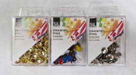 (image for) SIL DRAWING PINS GOLD/SILVER/ASSORTED - 150S
