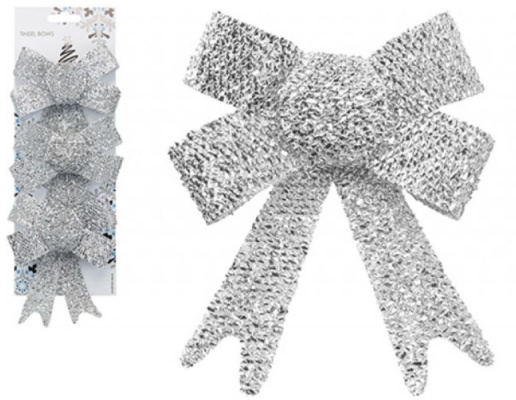 (image for) XMAS TINSEL BOWS 10X13X3CM SIL