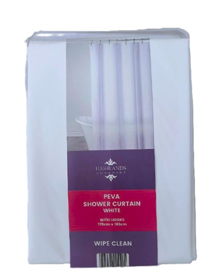 (image for) HL SHOWER CURTAIN+HOOKS WHITE