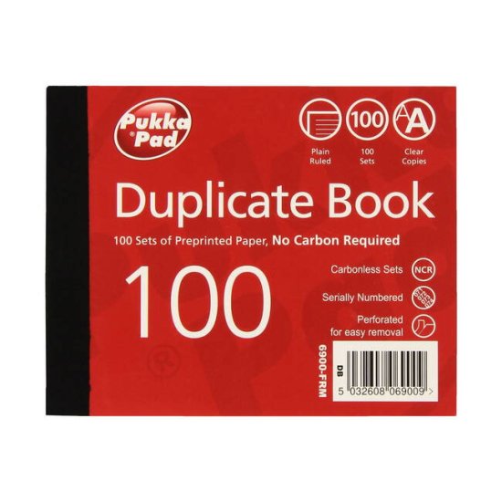 (image for) PUKKA DUPLICATE BOOK PLAIN RULLED 105MM X 130MM