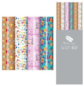 (image for) Tallon Gift-Wrap Happy Birthday Designs Assorted - 3METRE