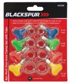 (image for) BLACKSPUR HOSE CLAMPS SET WITH TAPS 8PCS-6-25MM