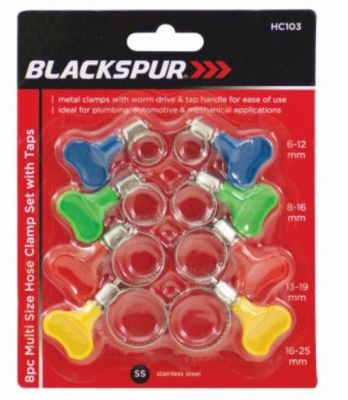 (image for) BLACKSPUR HOSE CLAMPS SET WITH TAPS 8PCS-6-25MM
