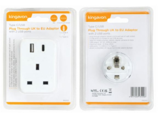 (image for) KINGAVON UK TO EU TRAVEL ADAPTOR -13AMP