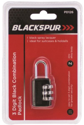 (image for) BLACKSPUR 3 DIGIT BLACK COMBINATIO PADLOCK