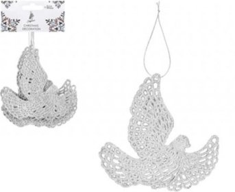 (image for) XMAS HANG GLITTER DOVE SILVER - 6S 