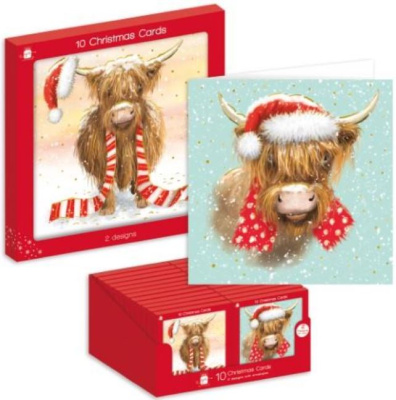 (image for) XMAS CARDS HIGHLAN COW SQUARE - 10S 