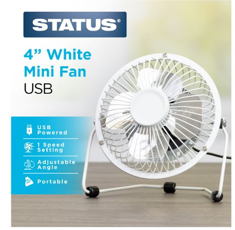 (image for) STATUS USB MINI FAN WHITE - 4""