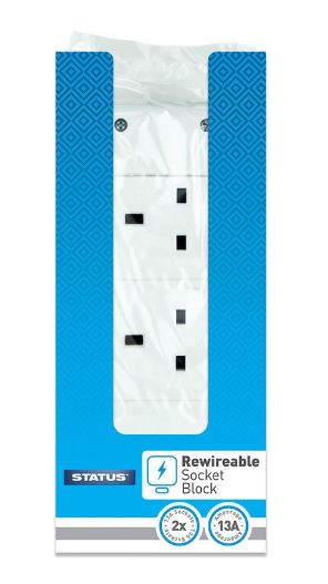 (image for) STATUS 2 WAY RE-WIREABLE SOCKET BLOCK WHITE - 13AMP