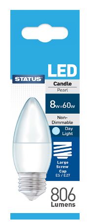 (image for) STATUS LED E27/ES CANDLE PEARL DAY LIGHT - 8W=60W