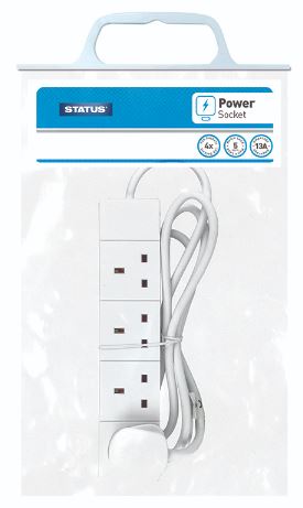 (image for) STATUS 4 WAY EXTENSION SOCKET WHITE - 5M