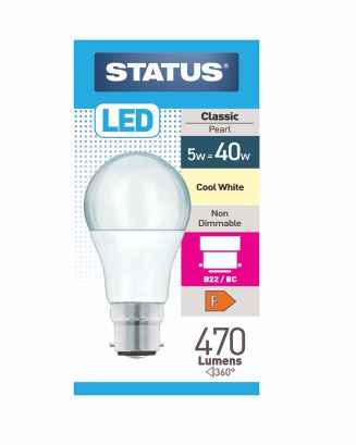 (image for) STATUS LED B22/BC CLASSIC PEARL COOL WHITE - 5W=40W