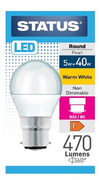 (image for) STATUS LED B22/BC ROUND PEARL WARM WHITE - 5W=40W