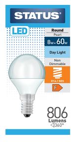 (image for) STATUS LED E14/SES ROUND PEARL DAY LIGHT - 8W=60W