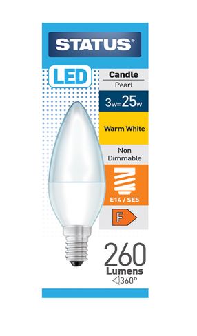 (image for) STATUS LED E14/SES CANDLE PEARL WARM WHITE - 3W=25W