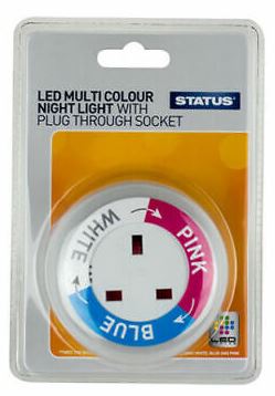 (image for) STATUS AUTO NIGHT LIGHT WITH PLUG THROUGH SOCKET - COLOUR CHANGING PINK/BLUE/WHITE - 13AMP