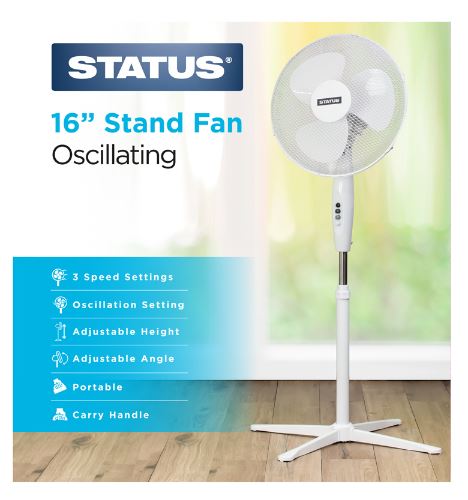 (image for) STATUS STAND FAN WHITE - 3 SPEED SETTINGS - 16""