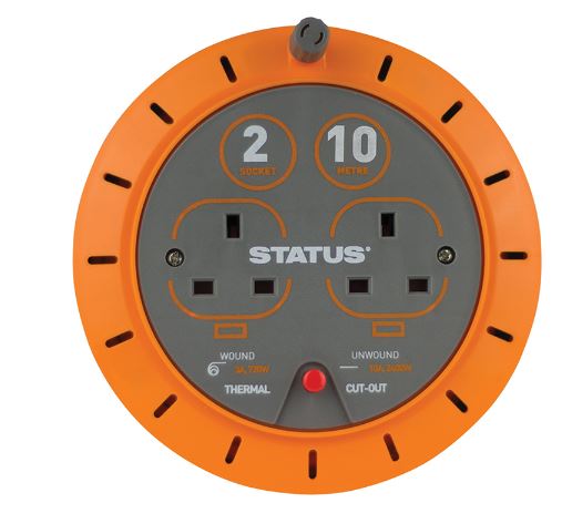 (image for) STATUS 2 WAY EXTENSION SOCKET REEL -THERMAL CUT OUT -10AMP - 10M