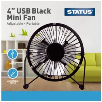 (image for) STATUS USB MINI FAN METAL BLACK - 4""