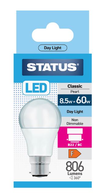 (image for) STATUS LED B22/BC CLASSIC PEARL DAY LIGHT - 8.5W=60W