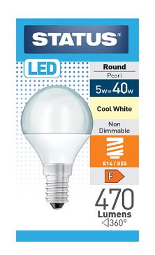 (image for) STATUS LED E14/SES ROUND PEARL COOL WHITE - 5W=40W