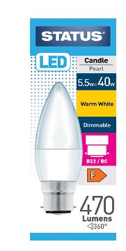 (image for) STATUS LED BC/B22 CANDLE PEARL WARM WHITE - 5.5W=40W