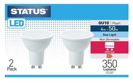 (image for) STATUS LED GU10 PEARL DAY LIGHT 2PACK - 4W=50W