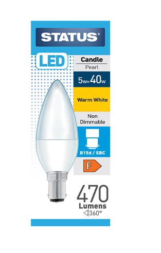 (image for) STATUS LED B15D/SBC CANDLE PEARL WARM WHITE - 5W=40W