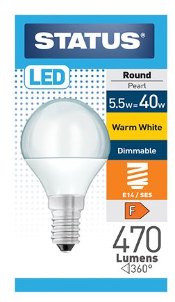 (image for) STATUS LED E14/SES ROUND PEARL WARM WHITE - 5.5W=40W