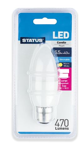 (image for) STATUS LED BC/B22 CANDLE PEARL WARM WHITE - 5.5W=40W