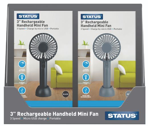(image for) STATUS RECHARGABLE HAND HELD MINI FAN - BLACK/GREY - 3""