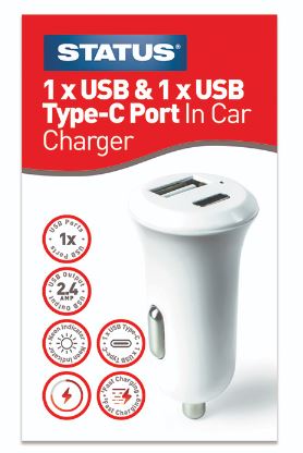 (image for) STATUS 2 PORT CAR CHARGER - 1 X USB & 1 X USB TYPE-C - 12V