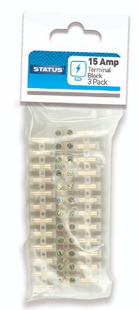(image for) STATUS TERMINAL BLOCK - CLEAR - 3 PACK - 12 BLOCKS PER STRIP - 15AMP
