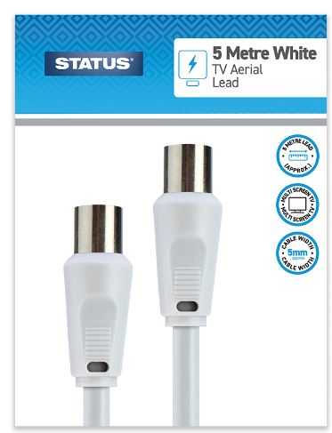 (image for) STATUS TV AERIAL COAXIAL LEAD - MALE TO MALE - CABLE 5MM - WHITE - 5M