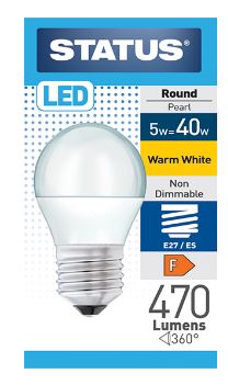 (image for) STATUS LED E27/ES ROUND PEARL WARM WHITE - 5W=40W