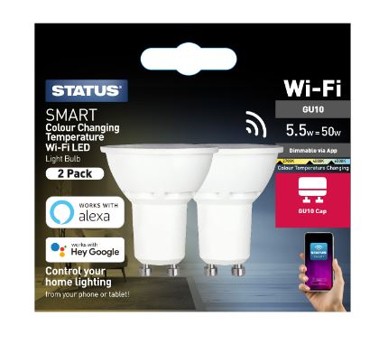 (image for) STATUS SMART COLOUR CHANGING TEMPERATURE WI-FI LED - GU10 - 2 PACK