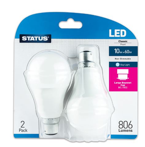(image for) STATUS LED BC/B22 CLASSIC PEARL DAY LIGHT - 10W=60W
