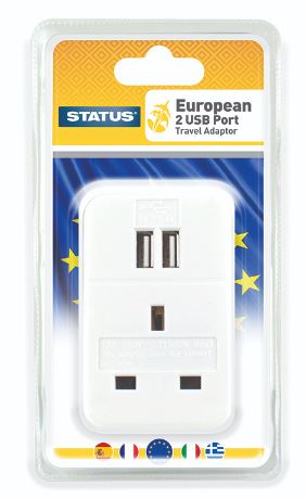 (image for) STATUS EUROPEAN TRAVEL ADAPTOR - 2 X USB PORT - WHITE