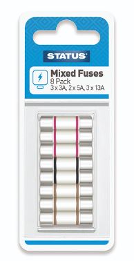 (image for) STATUS 8 MIXED FUSES - 3X3AMP - 2X5AMP - 3X13AMP - 5 BAGS OF 10 PACKS X 8