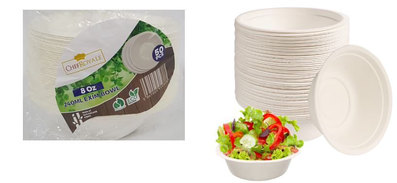 (image for) CHEFROYALE BAGASSE EXIM BOWL WHITE - 50S -8OZ/240ML