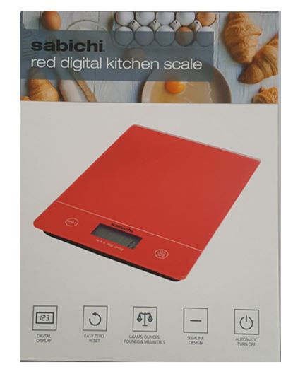 (image for) SABICHI DIGI KITCHEN SCALE RED
