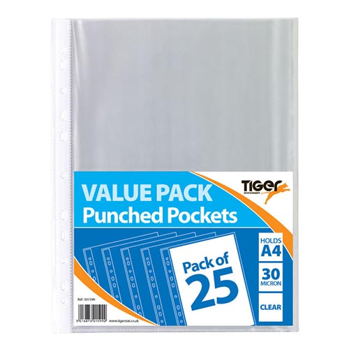 (image for) Tiger Value Pack Punched Pockets Clear- A4