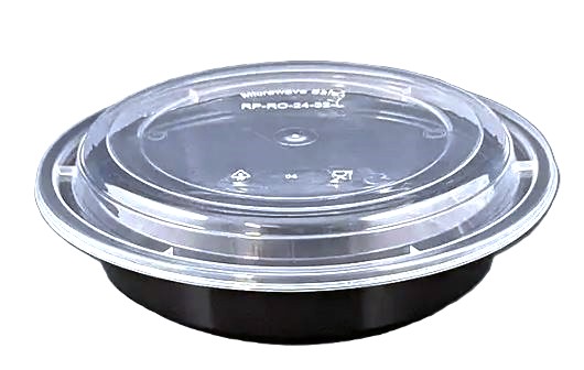 (image for) HP PLASTIC ROUND CONTAINER + LID M/W BLK BASE WITH CLEAR LID - 681ML/24oz