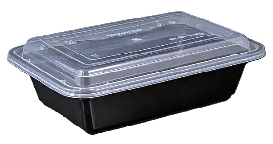 (image for) HP PLASTIC RECTANGLE CONTAINER+LID M/W BLK BASE WITH CLEAR LID - 456ML/16oz